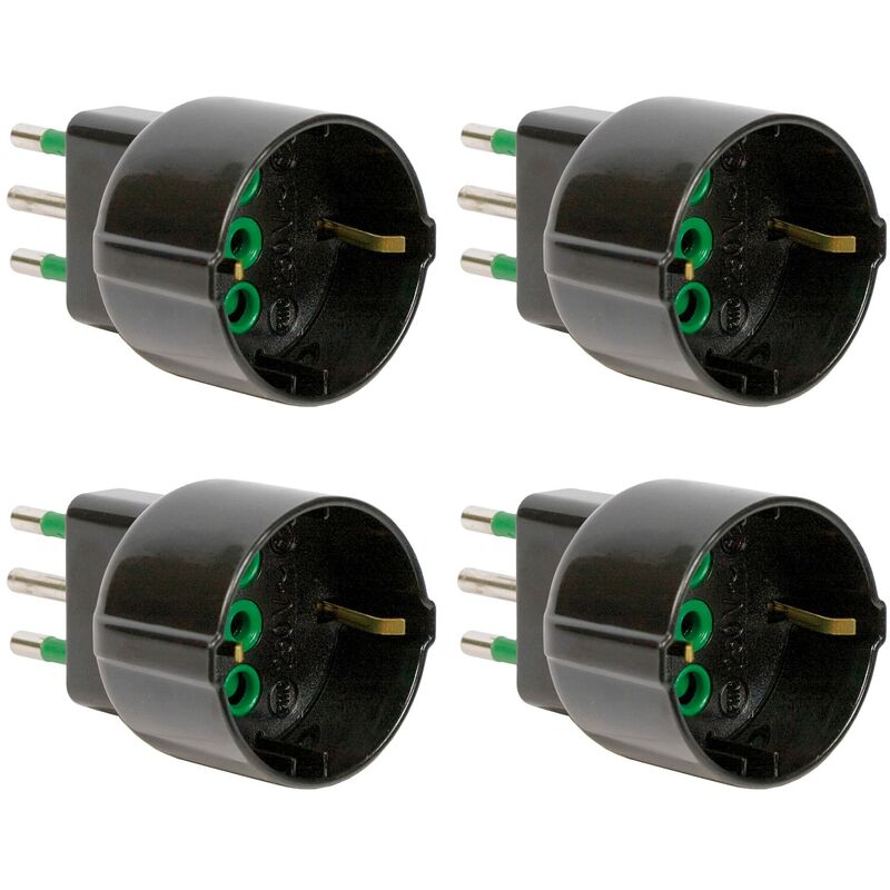 foto del prodotto fanton 82121 b4 set 4 pz adattatore da spina piccola bipasso 10a a schuko 16a presa italo tedesca colore nero