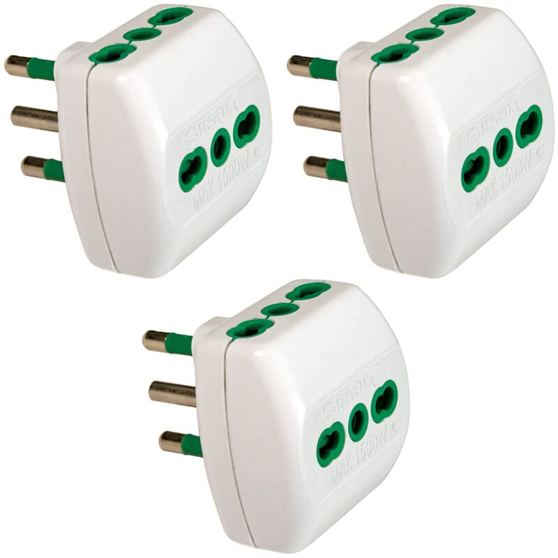 immagine 0 del prodotto fanton 82180 b3 set 3 pz adattatore triplo spina grande 16a italiana e 3 prese bipasso 2p t 16a compatto presa tripla vertical system