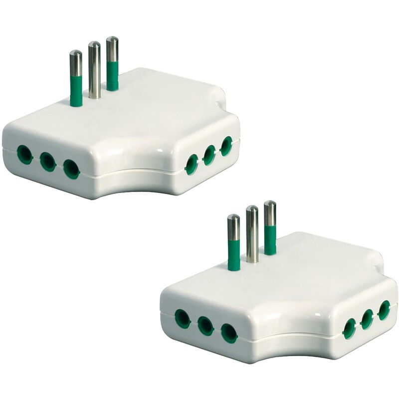 foto del prodotto fanton 82250 b2 set 2 pezzi adattatore presa tripla piatta per spazi stretti salvaspazio multipla 1 spina italiana piccola 10a 3 prese italiane