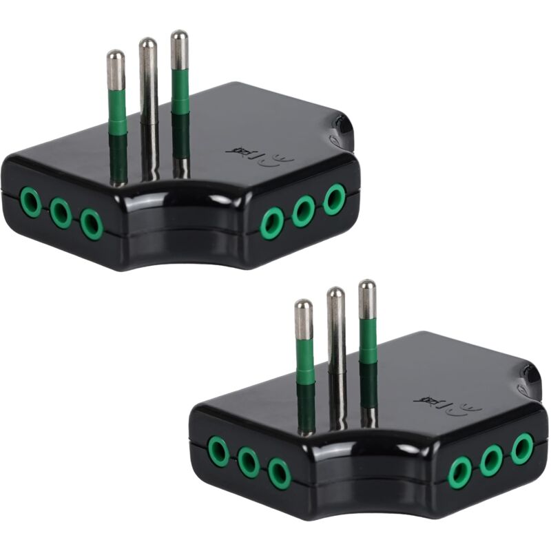 foto del prodotto fanton 82251 b2 set 2 pz adattatore presa tripla piatta salvaspazio 1 spina italiana piccola 10a 3 prese italiane piccole colore nero