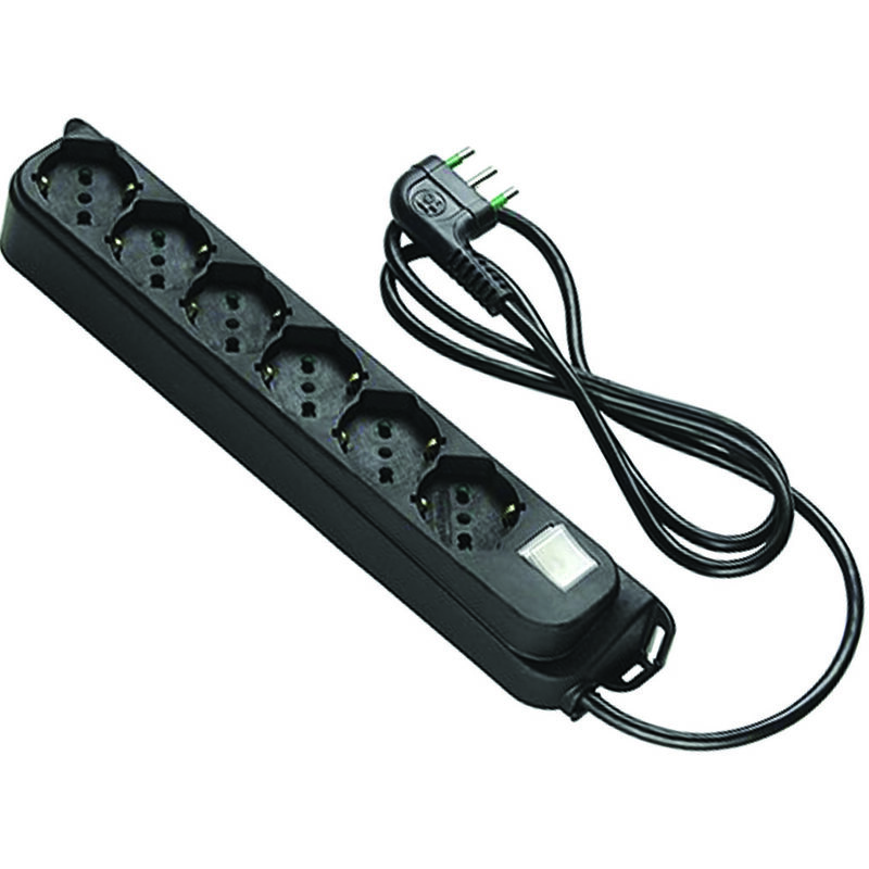 foto del prodotto fanton multipresa 6 posti bipasso schuko con interrutt. linea retail nera nera 47431