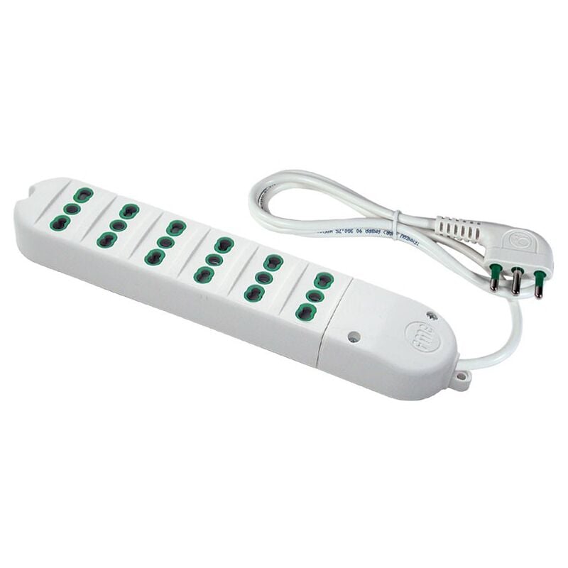 foto del prodotto fanton multipresa 6 prese bipasso italiane 2p t 16a cavo 1,5m 3g1 h05vv f spina a squadra italiana 2p t 16a colore bianco 41040