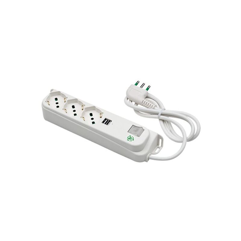 foto del prodotto fanton multipresa omega 3 prese bipasso schuko 16a 2 prese usb a 5v 2,1a cavo 1,5 m. spina a squadra italiana 16a 47450