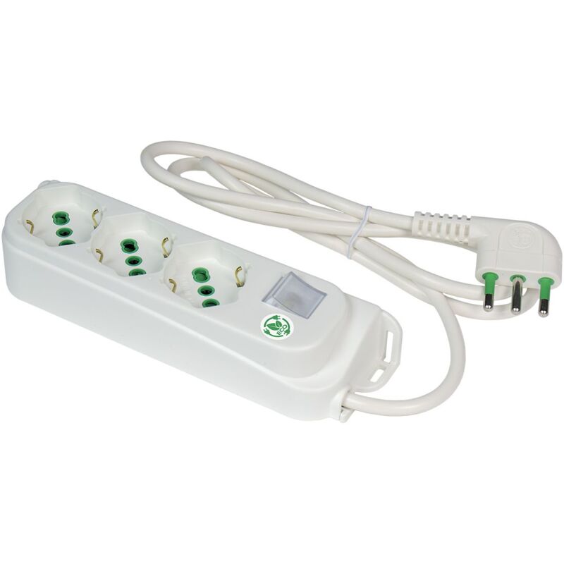 foto del prodotto fanton multipresa omega eco relife 3 prese bipasso schuko16a cavo 1,5 m. 3 spina a squadra italiana 16a interruttore bipolare luminoso 47460eco