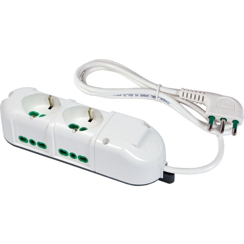 foto del prodotto fanton multipresa triax 2 prese bipasso schuko + 4 prese bipasso italiane laterali cavo 1,5 m. spina grande 42110