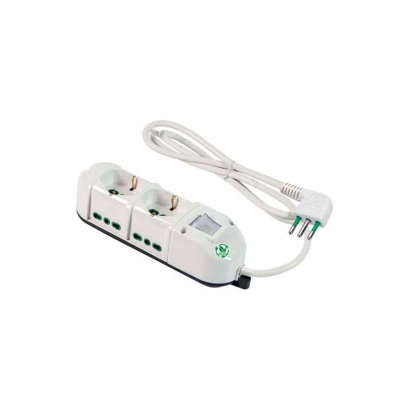 immagine 0 del prodotto fanton multipresa triax eco relife 2 prese bipasso shuko 2p t 16a 4 prese bipasso lateral icavo 1,5 m. 3 interruttore luminoso 491124eco
