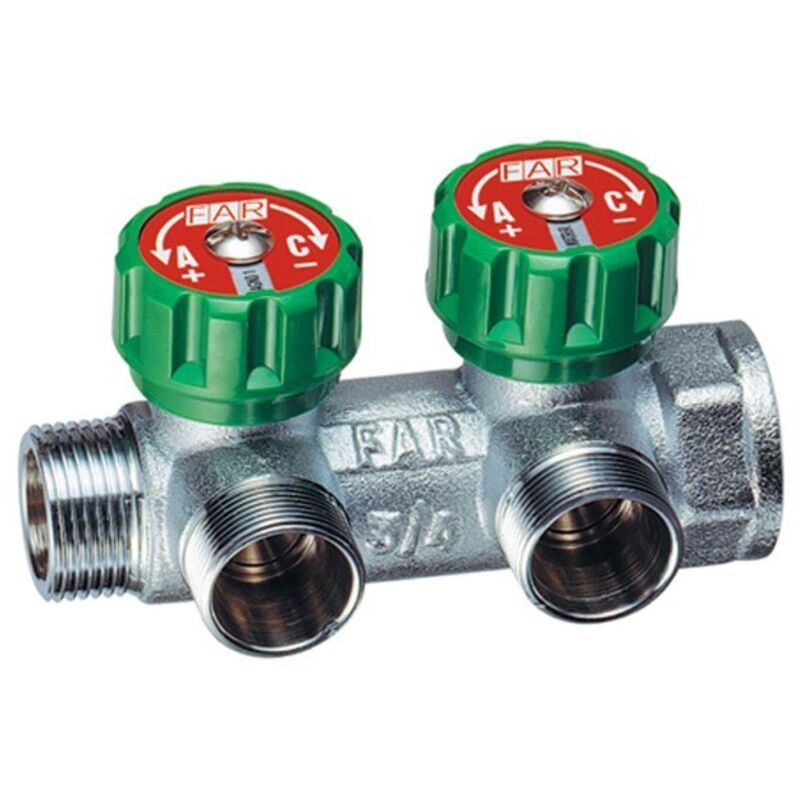 foto del prodotto far rubinetterie - collettore modulare con arresti manuali in ottone maschio femmina per impianti sanitari modello 1'x2 vie