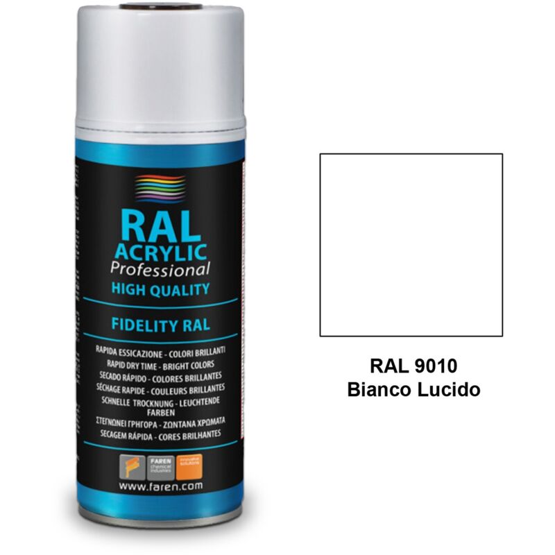 foto del prodotto faren ral acrylic vernice acrilica spray 400ml 9010 bianco lucido