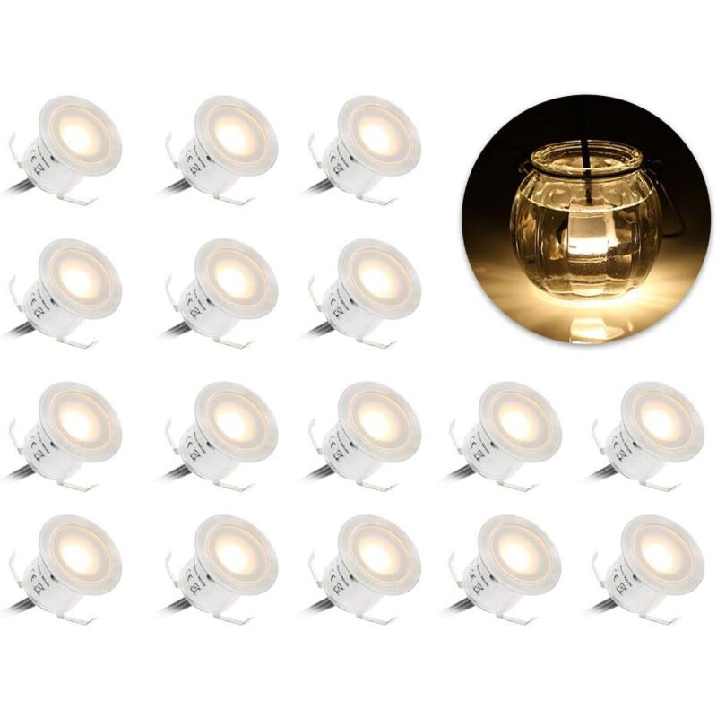 foto del prodotto faretti da incasso a led, 16 faretti a led per terrazza, 0,6 w impermeabili ip67, faretti a led per esterni, per vialetti, scale, alzate, piscine