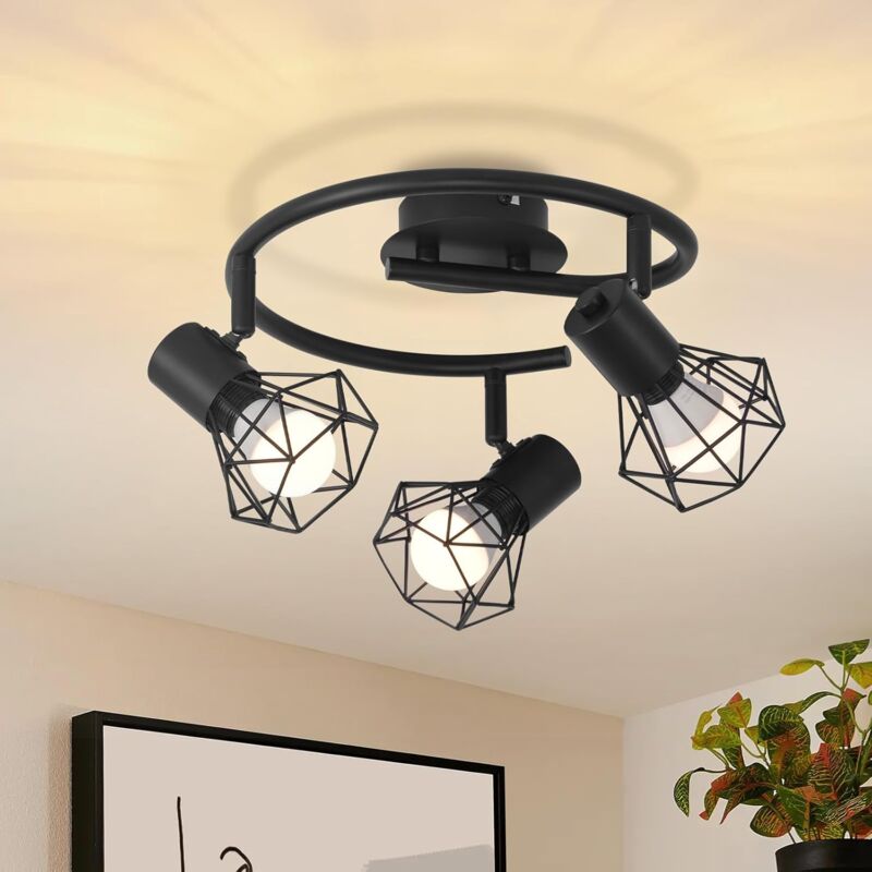 foto del prodotto faretti da soffitto rotondi 3 lampade faretto da soffitto e14 nero retr orientabile metallo industriale per camera da letto soggiorno ufficio