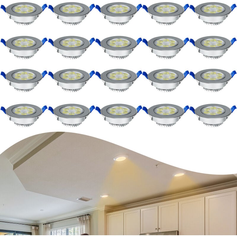 foto del prodotto faretti led ad incasso orientabili lampada da soffitto set da 20, plafoniera ad incasso, per soggiorno, cucina, corridoio, 20x3w, bianco caldo aufun