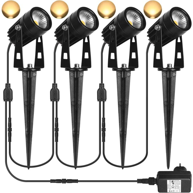 foto del prodotto faretti led per esterni, luci da giardino 3w bianco caldo 3000k 1440lm con picchetto, faretto led per esterni impermeabile ip65 per giardino,