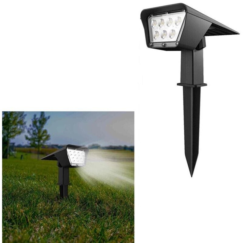 foto del prodotto faretto 7 led luce bianca picchetto da terra pannello solare lampada a muro ip65