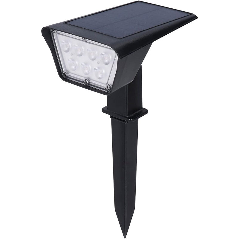 foto del prodotto faretto 7 led picchetto ricaricabile con pannello solare crepuscolare lampada da muro 3,5 watt impermeabile ip65 3000k