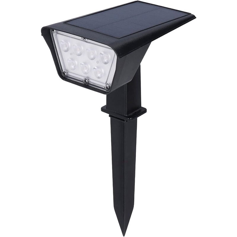 foto del prodotto faretto 7 led picchetto ricaricabile con pannello solare crepuscolare lampada da muro 3,5 watt impermeabile ip65 6500k