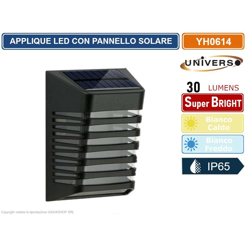 foto del prodotto faretto applique led da giardino ricaricabile 3w con pannello solare da esterno ip65 colore luce bianco freddo
