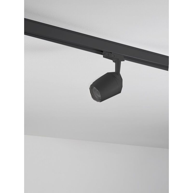 foto del prodotto faretto binario in alluminio colore nero orientabile 300 per binario attacco gu10 d.6cm