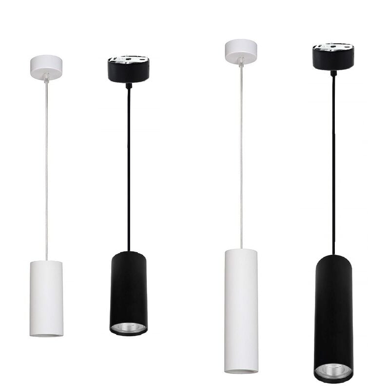 foto del prodotto faretto cilindro pendente a sospensione con attacco gu10 bianco nero 15 e 30 cm bianco 15 cm