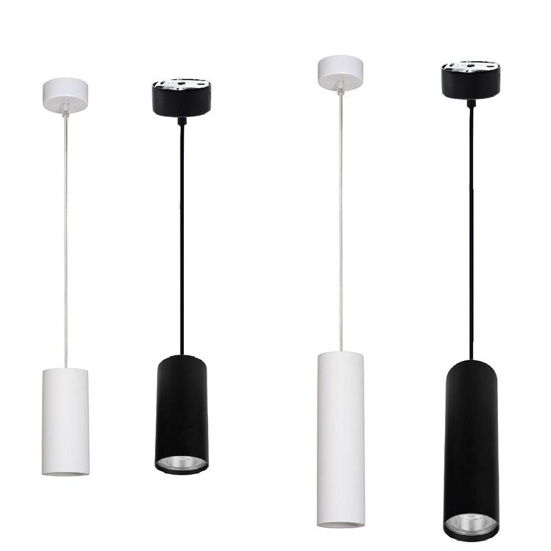 foto del prodotto faretto cilindro pendente a sospensione con attacco gu10 bianco nero 15 e 30 cm bianco 30 cm