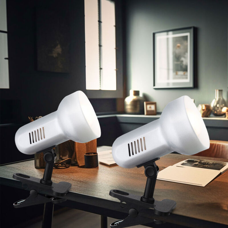 foto del prodotto faretto con morsetto lampada spot lampada da tavolo mobile lampada da scrivania argento, metallo plastica, 1x e27, lxh 16 x 21 cm, set da 2