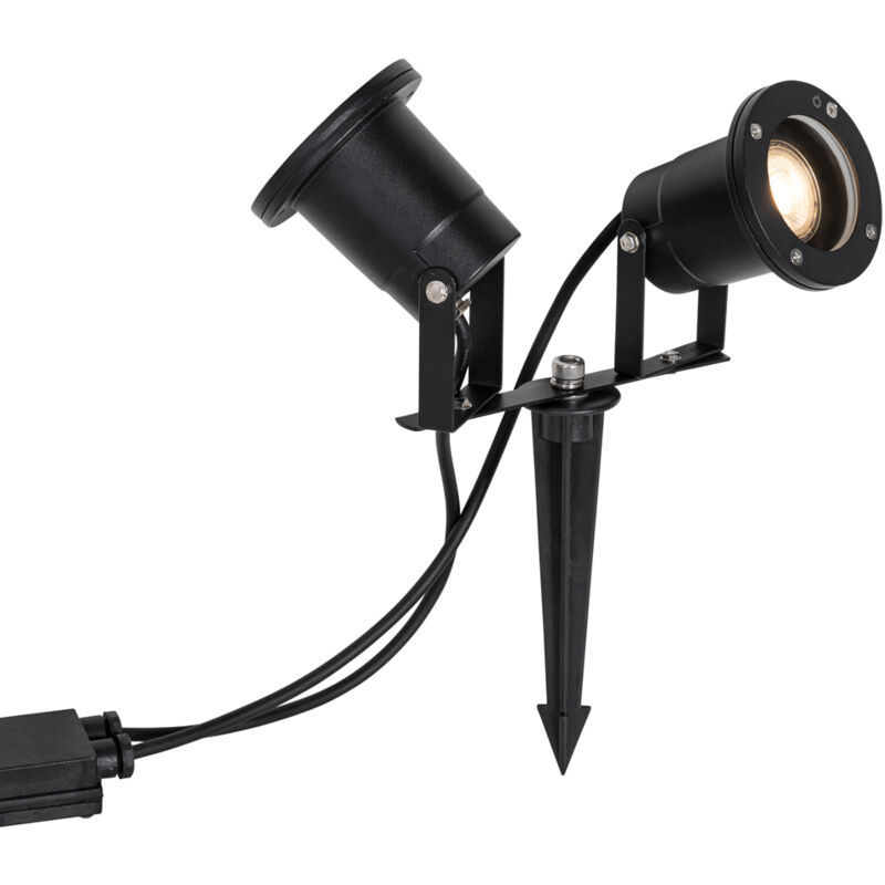 foto del prodotto faretto con palo da giardino basic classico alluminio,vetro nero tondo max. 2 x watt qazqa