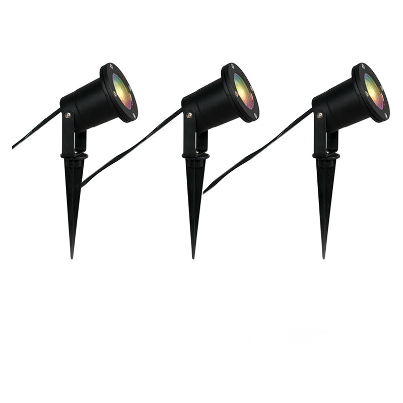 foto del prodotto faretto con palo da giardino basic moderno alluminio,vetro nero tondo gu10 max. 3 x 4.7 watt qazqa