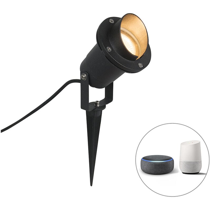 foto del prodotto faretto con palo da giardino done moderno vetro,alluminio nero cilindro gu10 max. 1 x 5 watt qazqa