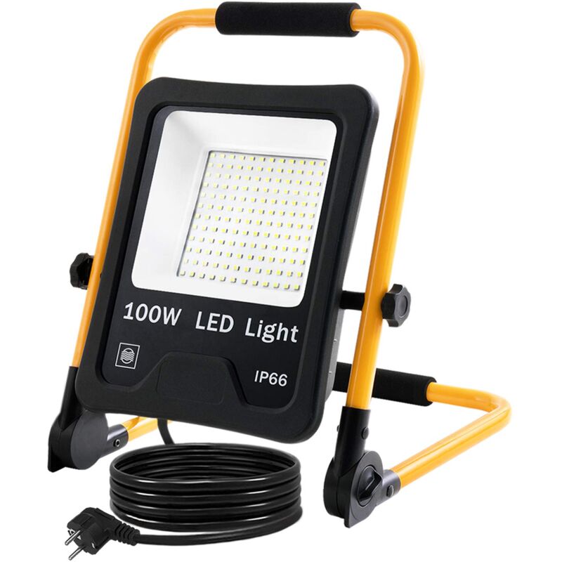 foto del prodotto faretto da cantiere a led faro da lavoro 100w 8500lm proiettore a led con cavo 3m e impermeabile ip66 per uso interno ed esterno 100w bianco caldo