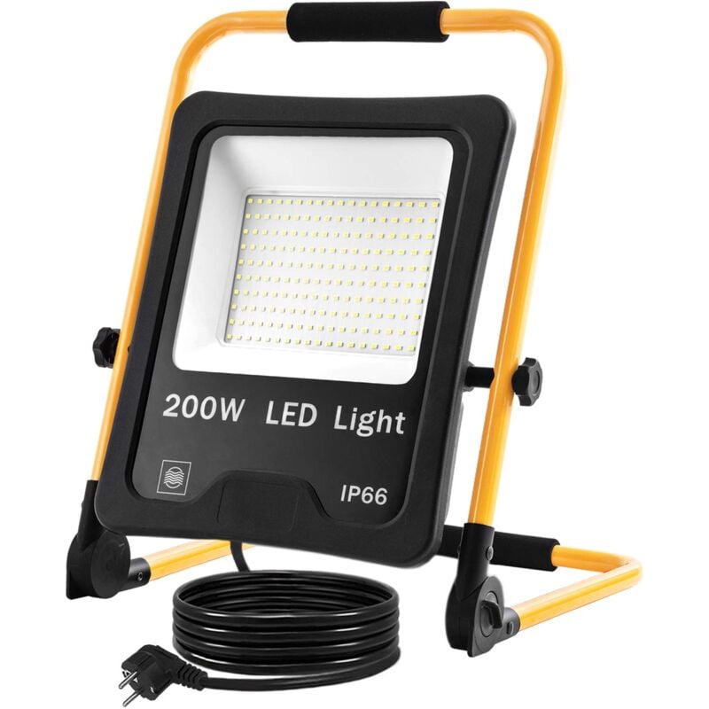 foto del prodotto faretto da cantiere a led faro da lavoro 200w 16000lm proiettore a led con cavo 3m e impermeabile ip66 per uso interno ed esterno 200w bianco caldo
