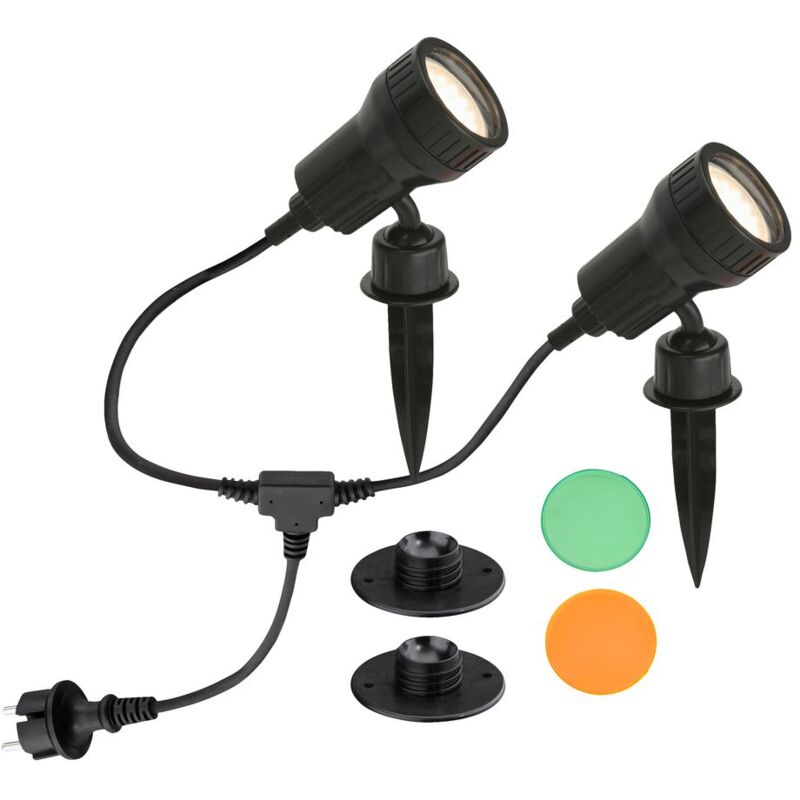 foto del prodotto faretto da esterno a led con picchetto dimmerabile filtro colorato 2xgu10 ip44 3w nero briloner