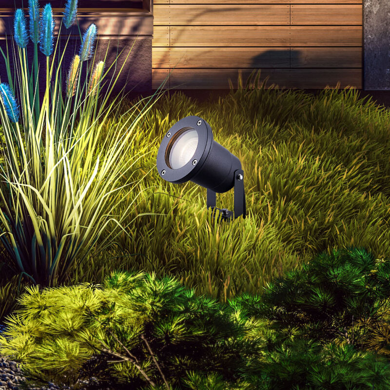 foto del prodotto faretto da giardino a led con picchetto a terra per l illuminazione del sentiero grigio lampada da esterno con spina, vetro in alluminio ip65, 4,5w