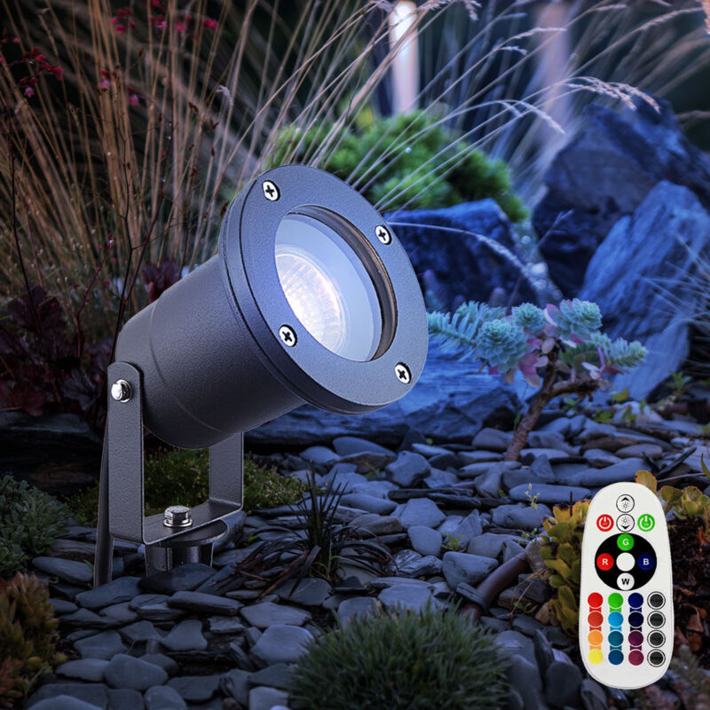 foto del prodotto faretto da giardino con picchetto da terra illuminazione segnapasso grigio esterno elettrico lampada da telecomando dimmerabile, vetro ip65, 1x led