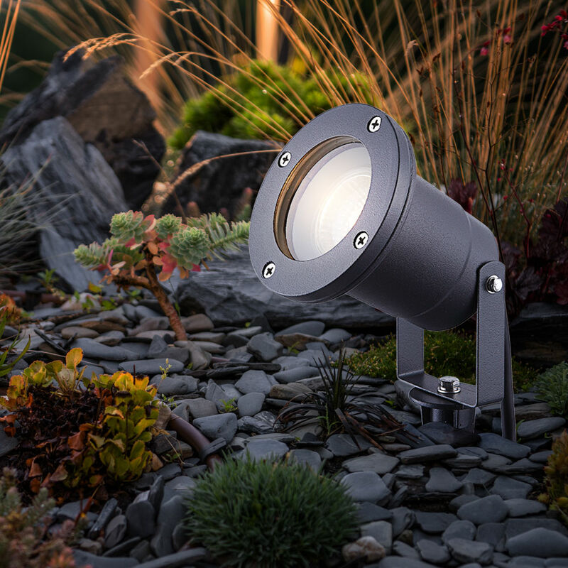 foto del prodotto faretto da giardino con picchetto illuminazione segnapasso grigio lampada da esterno elettricit da esterno con spina, alluminio vetro ip65, 1x