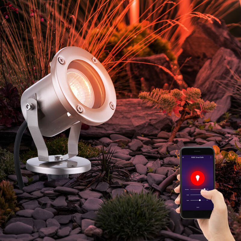 foto del prodotto faretto da giardino gu10 con picchetto faretto da esterno faretto da giardino faretto da terra ip65 orientabile, controllo tramite app, smart rgb led