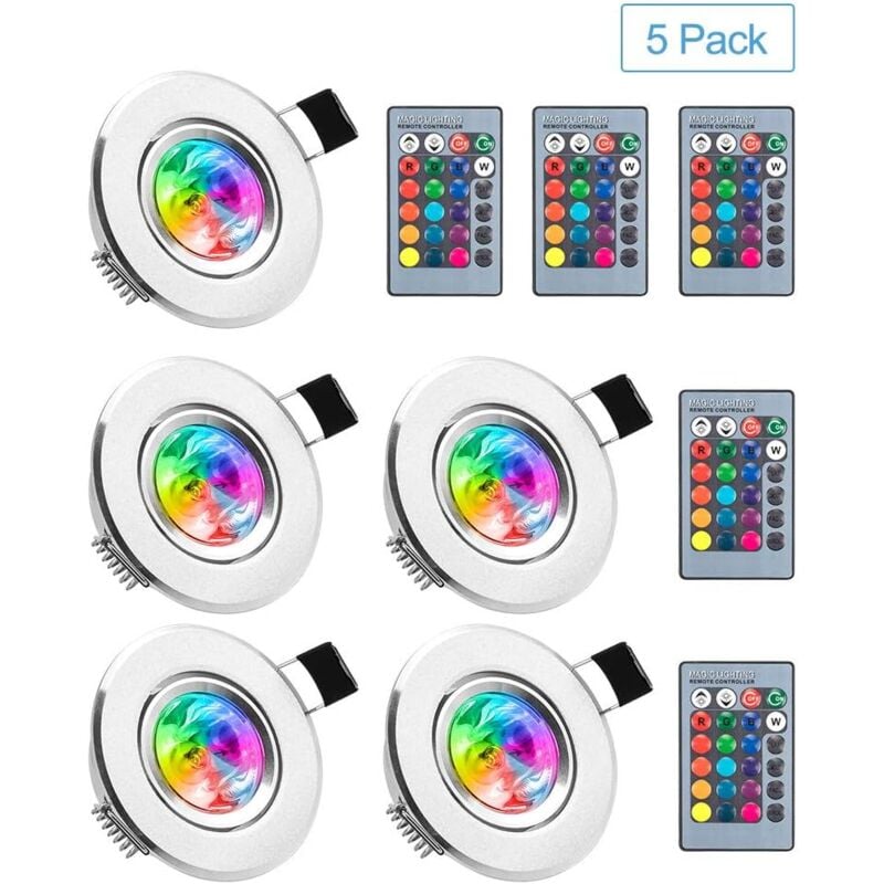 foto del prodotto faretto da incasso a led 5 lampadine rgb multicolore con telecomando 220v 16 colori dimmerabili luce diurna lampada da soffitto luce da incasso a