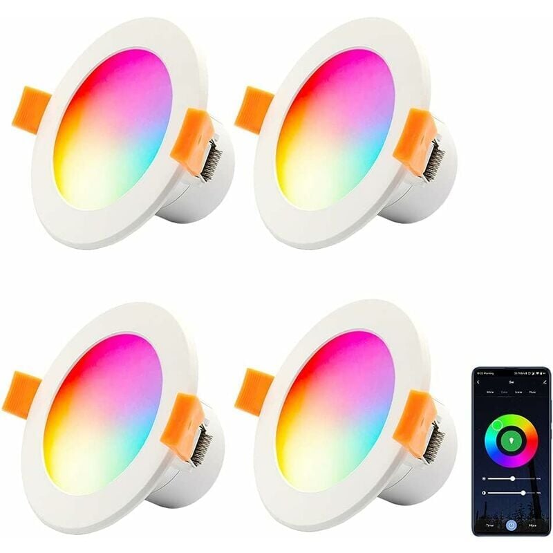 foto del prodotto faretto da incasso a led ymyny 4 x wi fi, faretto da soffitto a led wi fi dimmerabile rgb da 10 w, faretto da incasso a led rotondo da 230 v per