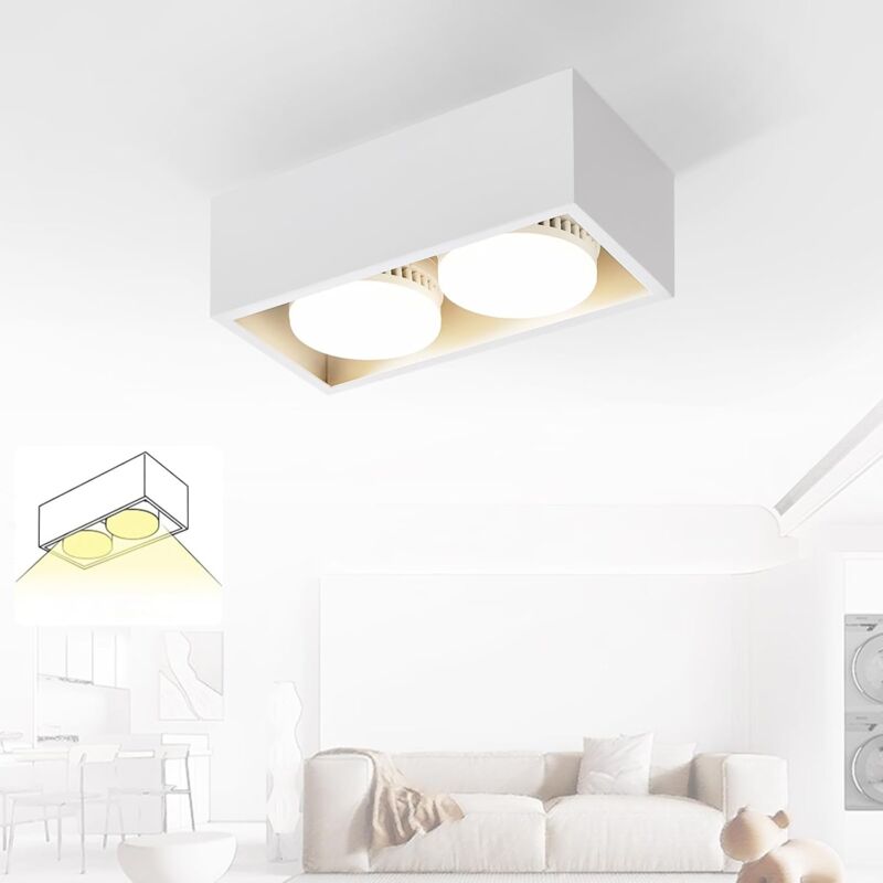 foto del prodotto faretto da incasso per soffitto led faretto da soffitto a led bianco con 2 faretti orientabili, design moderno, quadrato, con faretto gx53, bianco