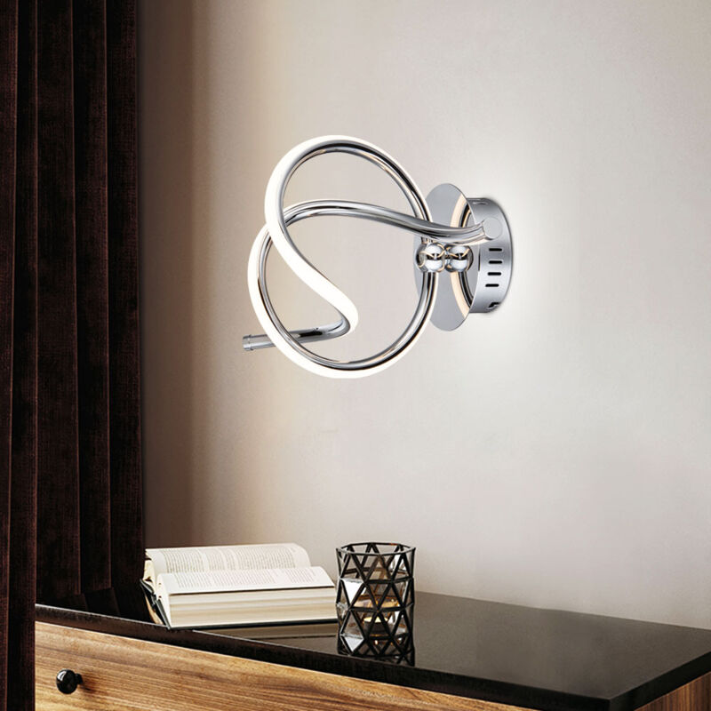 foto del prodotto faretto da parete a led design luce cromata scale curve casa corridoio lampada satinato