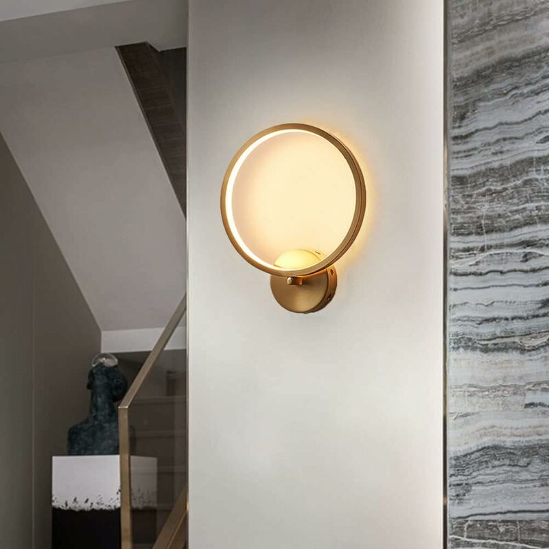 foto del prodotto faretto da parete a led per interni dimmerabile faretto da parete rotondo ottone spazzolato applique da parete design moderno lampada 18w 3000k 6000k