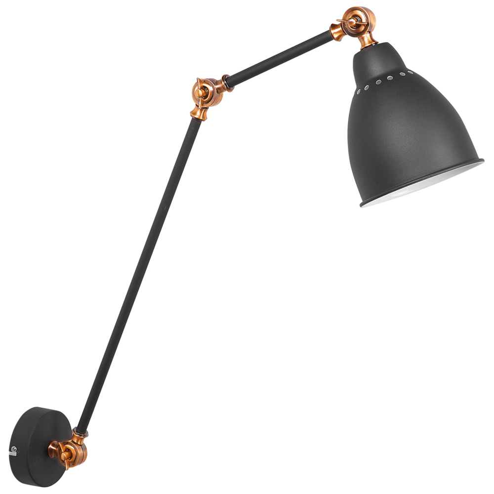 foto del prodotto faretto da parete nero con luce da lettura a braccio lungo in metallo bianco dal design moderno