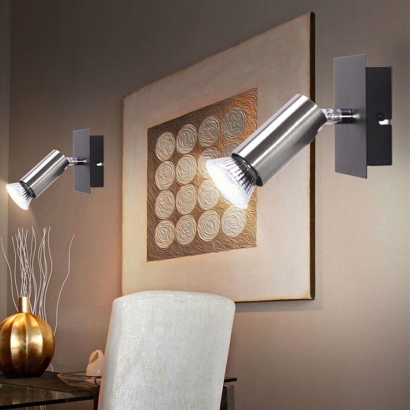 foto del prodotto faretto da parete orientabile lampada da parete camera da letto lampada da parete soggiorno, metallo argento nero, 1x gu10, lxa 10 x 9 cm