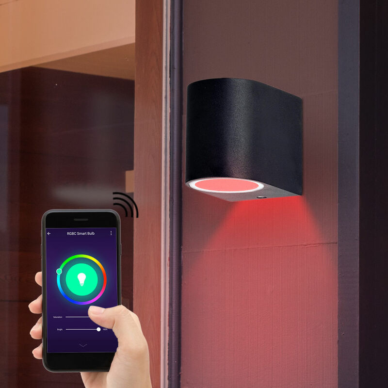 foto del prodotto faretto da parete smart down lampada da esterno app per telefoni cellulari controllo vocale luce per facciate dimmerabile incluse lampadine led rgb