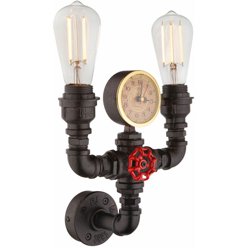 foto del prodotto faretto da parete tubo dell acqua luce orologio al quarzo retro lampada illuminazione 2 fiamme globo 43000w2