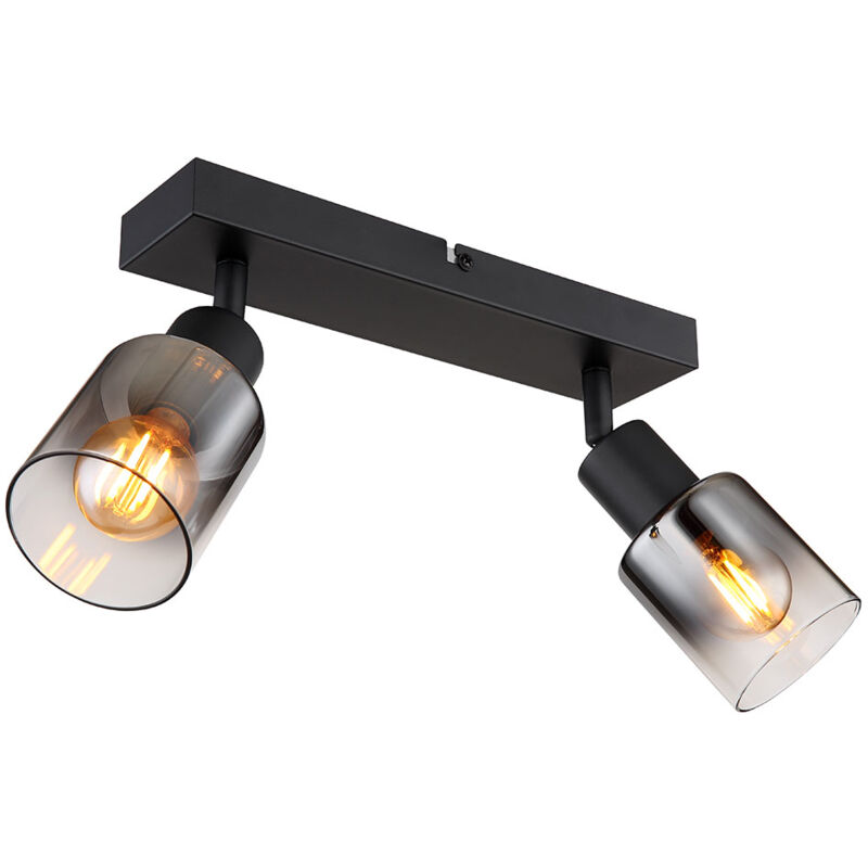 foto del prodotto faretto da soffitto 2 faretti da soffitto in vetro fum nero orientabili, vetro metallo, 2x presa e14, lxlxh 26x7x13,7 cm