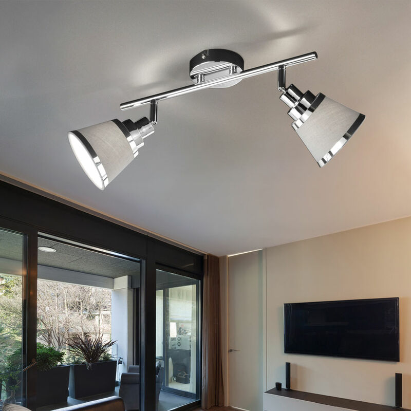 foto del prodotto faretto da soffitto, 2 fiamme, faretto, plafoniera, faretti mobili, metallo cromato grigio tessile, 2x prese e14, lxpxh 36,5x11,3x21,5 cm, action