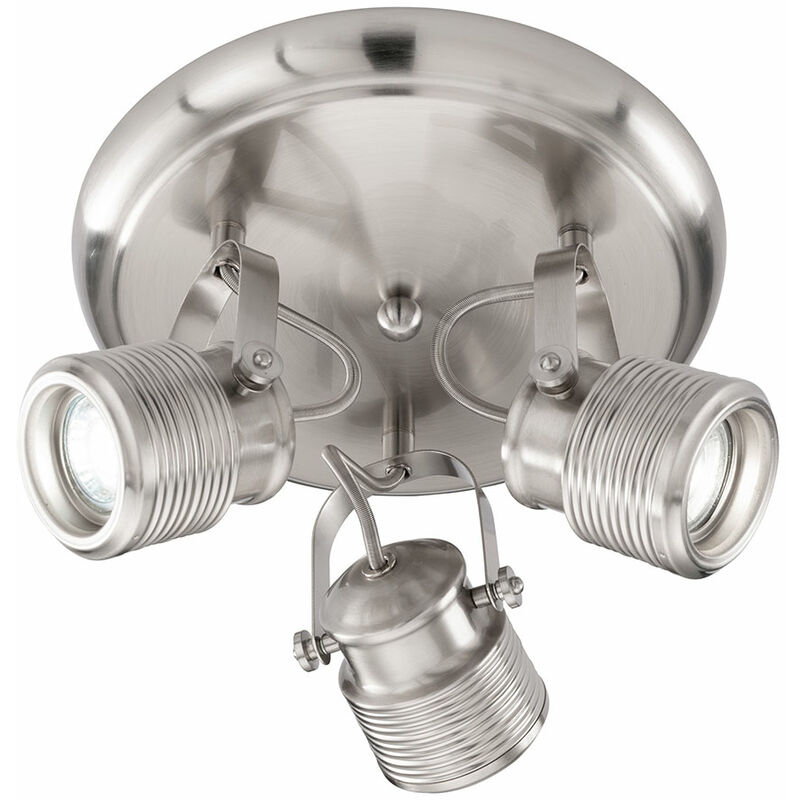 foto del prodotto faretto da soffitto 3 fiamme retro lampada soggiorno soffitto 3 faretti plafoniera tonda, orientabile, metallo nichel opaco, 3x prese gu10, dxh 25x15
