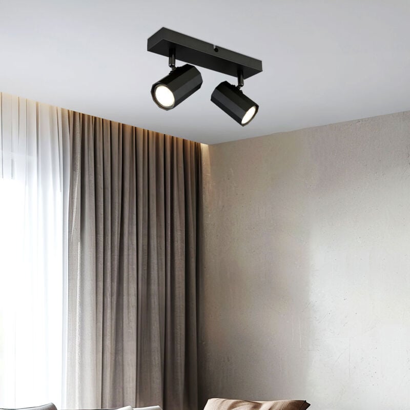 foto del prodotto faretto da soffitto a 2 fiamme faretto mobile grigio spot orientabili, metallo scandinavo, 2x prese gu10, lxlxh 26x6x14,5cm