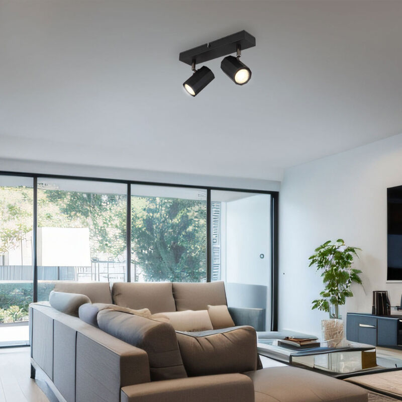 foto del prodotto faretto da soffitto a 2 fiamme faretto mobile nero spot orientabili, metallo scandinavo nickel, 2x prese gu10, lxlxh 26x6x14,5cm