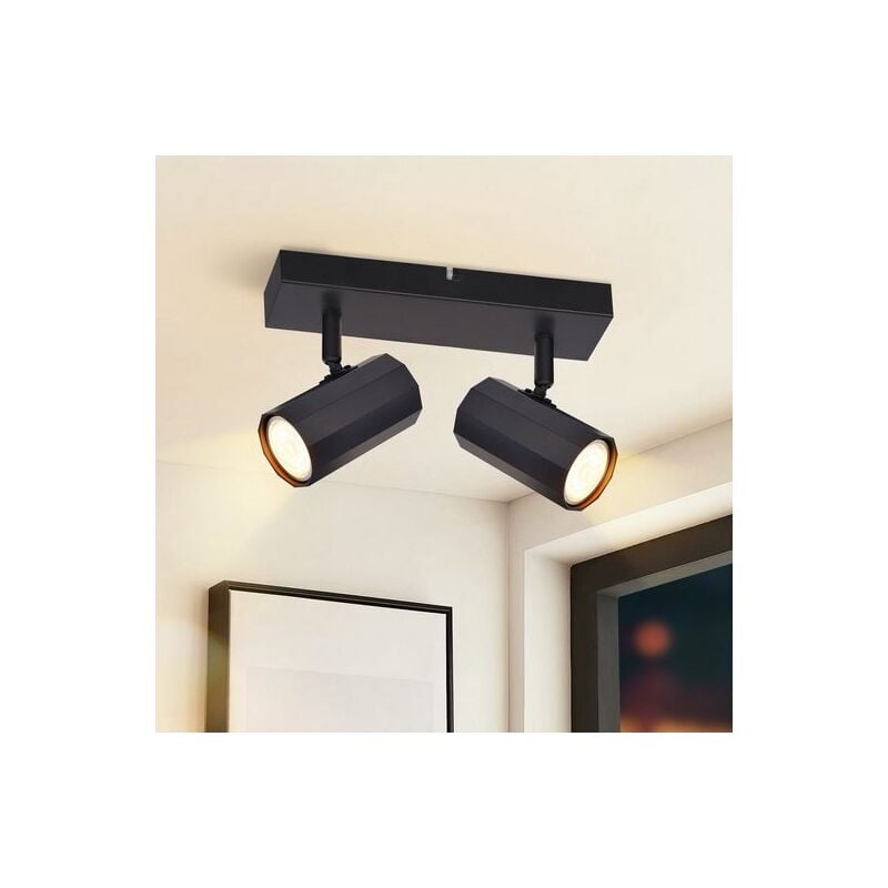 foto del prodotto faretto da soffitto a 2 fiamme lampada da cucina vintage nera gu10 orientabile 330 retro max. 25w metallo per soggiorno, sala da pranzo, camera da