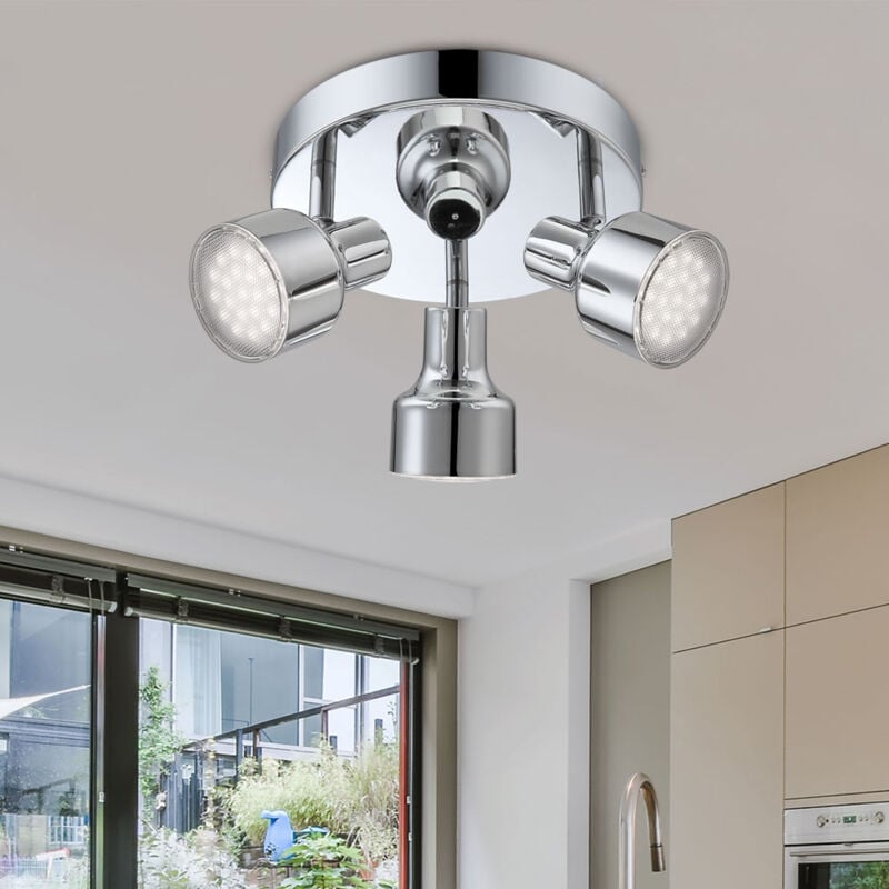 foto del prodotto faretto da soffitto a 3 luci, faretti rotondi da soffitto, faretti led da soffitto, 3 faretti, metallo cromato, 3x led 4w 250lm bianco caldo, pxh